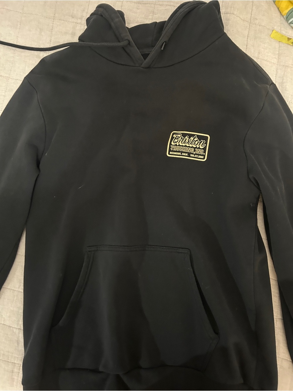 Brixton Black Crewneck Hoodie with Yellow Logo Patch